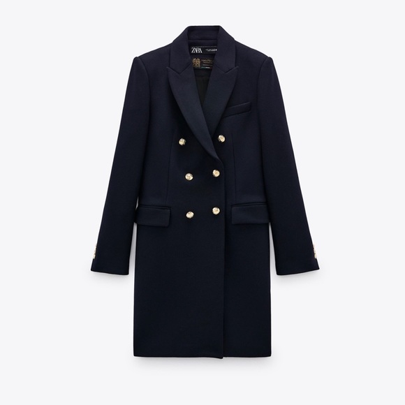 SOLD ZARA NEW MANTECO Italian Wool Navy Double Breasted Classic Preppy Wool Coat - Picture 3 of 16